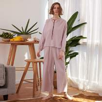 Dodo Cocoa Pyjamas Lady Spring Autumn Season New Pure Cotton Long Sleeve Long Pants Sleeve Head Home Suit Suit Can Be Worn Out