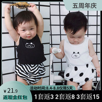 ins Baby child baby cotton striped large pp pumpkin bread shorts Polka dot bag fart pants outside wear summer thin section 1