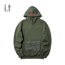it izzue men hooded sweater winter trend Military wind letter half zip 3152F9D