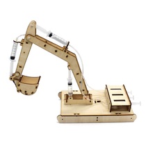 Wooden hydraulic excavator model childrens toys Wooden handmade materials science experiment steam small production