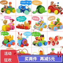 Pull toddler toy car Pull car Baby child hand pull rope pull line 1-2-3 years old one-year-old baby boy car