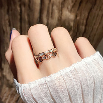 Japanese and Korean version of fashion personality pig nose set with diamonds plated 18K rose gold titanium steel ring female ring index finger does not fade