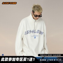 BJHG homemade spring semi-zippered beaded cotton polo long sleeve sweatshirt men tide letter embroidery teen undershirt