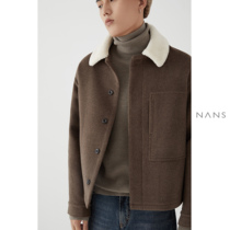 (NANS) imitation Lamb hair stitching full WOOL single-sided JACKET WIDE WOOL JACKET