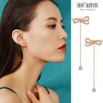 Bow Knot ear clip female earrings long temperament earrings 2021 New Tide Net red earrings ins earrings