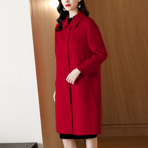 2021 autumn new double-sided woolen coat female Hepburn style thick long loose wool woolen tweed coat