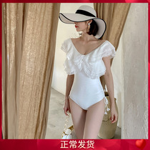 2021 New Thai Fairy Swimsuit Students Conjoined Conservative Belly Lotus Leaf Side Display Slim Spa Holiday Ins