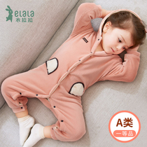 Lala autumn and winter 0-1 years old boys and girls plus velvet jumpsuit outer Korean velvet inner