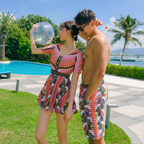 New couples swimsuit one-piece dress sexy foreign style thin chest swimsuit men Beach pants fashion swimwear