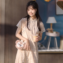 Sichuan Dai time: Milk Tea Pop-to-pop Restored Wave Point Qipao Daily Can Wear Qipao Dress dress