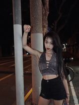 vv dance dress Bright silk halter neck top Trendy cool dance practice can be worn outside with its own chest pad Latin dance clothing