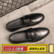 Genuine leather small leather shoes European station mens Korean version trendy brand comfortable soft leather casual leather shoes lazy loafers slip on