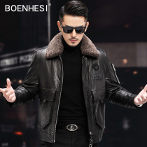 2021 Winter Head Layer Oil Wax Cow Leather down jacket Hainen genuine leather fur coat mens short leather jacket flying locomotive clothes