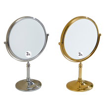 Gold luxury dressing mirror copper bench-top double-sided mirror chrome silver 8 inch amplification Beauty Mirror 3 times