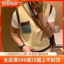 BROTHER autumn new mens color design sweater vest European and American popular V-collar knitted T-shirt