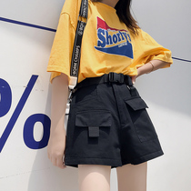 Net red casual pants a character shorts workwear pants 2020 new loose bf middle pants high waist summer Korean version 50% pants