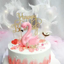 Flamingo new cake decoration Birthday party dress up pink lovebirds decoration Tanabata lover gift
