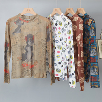 Cat and mouse base shirt Womens thin sunscreen ins tide long-sleeved t-shirt ice screen yarn Hyuna wind top summer