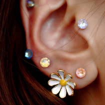 Hyuna earrings cream pink Korean sparkling round drill simple ear bone nail fine Rod cartilage screw ear ornaments