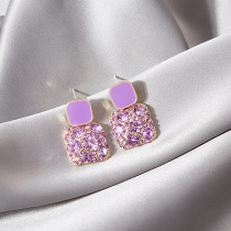 Japan and South Korea 925 Silver Needle Purple Diamond Square Earrings Love Bells Water Drop Geometric Simple Temperament Joker Earrings