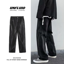 Net red tides zdyeing jeans Mens port Wind comeback Great code High Street Dark Black Straight Cylinder Pendant Old Daddy Pants