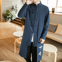 Spring and Autumn National style mens long shirt Chinese robe cotton linen Republic of China coat youth Tang suit Chinese style mens clothing