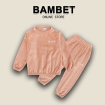 Italy BAMBET autumn and winter boys and girls pajamas coral velvet padded medium and big children warm home clothing set