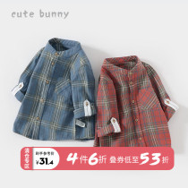  Baby autumn clothes 1-3 years old boy long-sleeved plaid shirt stand-up collar Foreign style baby cotton shirt tide treasure top