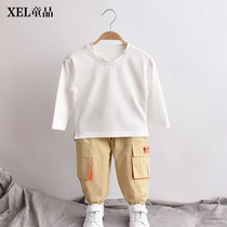 Boys long-sleeved round neck white T-shirt Childrens Korean version of the top 2020 new spring baby thin base shirt tide