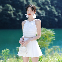 2022 new one piece dress style skinny belly swimsuit women conservative student hot spring boobs push up Korean ins style