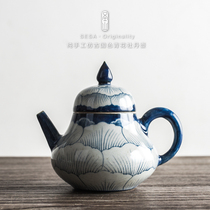 Shengshan antique hand-painted blue and white peony teapot Chinese ceramic tea set retro tea pot Kung Fu Tea Teapot
