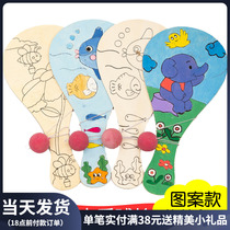 White Blank Wooden Racket Children Handmade Diy Making Painting Creative Graffiti Kindergarten Clapping Ball Game Toys