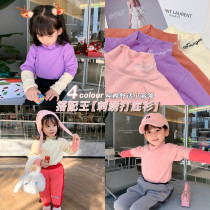 Fall in love with chicks Girls plus velvet undershirt winter clothing baby high collar thickened long sleeve T-shirt children warm blouses