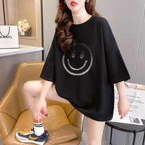 Design Sensation Mesh Red 2022 Summer Loaded Round Collar Loose Weight MM Heavy Work Hot Drill Pattern Display Slim Short Sleeve T-shirt Female Tide