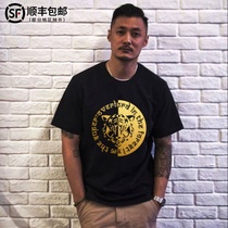 Yu Wenle Chao brand short sleeve T-shirt men ins summer trend tiger head gilded printing cotton loose large size shirt