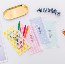 Cute small fresh ring flat pull bag Korean stationery student small storage pen bag translucent pen bag handbag