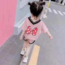 2022 new female baby casual summer clothing suit 3 year old girl foreign air Han version 4 children pure cotton sports two sets