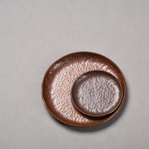 The first European pure copper pot bearing solid round copper dry bubble plate Retro dry bubble table pot supporting pot plate Tea ceremony accessories