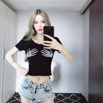 Halter top womens fashion summer 2021 new watch out for machine personality short section leaky navel tight t-shirt tide