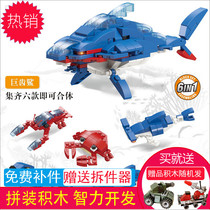 Childrens small particle building blocks creative fit marine animals shark puzzle assembly puzzle insertion early education toys for boys and girls