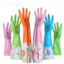 Dishwashing gloves artifact waterproof latex women washing clothes brush bowl housework rubber rubber durable winter PVC plus velvet
