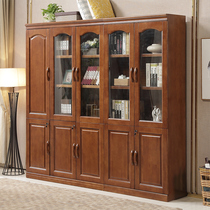 Solid wood combined floor containing lockers corner bookcase bookcase bookcase with lock glass door Book room Modern Chinese