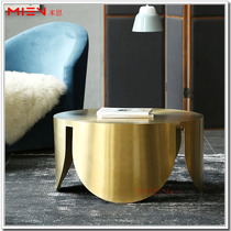 Nordic modern light luxury round stainless steel metal living room personality coffee table Electroplated brushed brass gold coffee table
