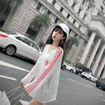2021 summer new long-sleeved ice silk sweater ultra-thin sunscreen shirt air conditioning shirt net red loose top women