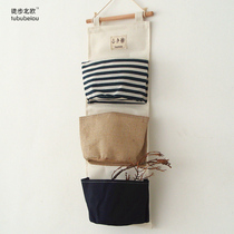 Hiking Nordic cotton linen fabric wall door dormitory storage tidying wall hanging wall-mounted storage bag hanging bag