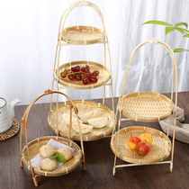 KENS bamboo fruit plate double-layer tea ceremony basket basket bamboo basket antique snack basket Hanfu shooting props