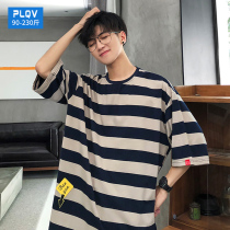 ins Harbor Striped Short Sleeve T-shirt Mens 2020 New Fatty Plus Size Loose Fat Cotton Breathable Half sleeve