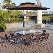 Outdoor table and chair waterproof sunscreen rattan chair three-piece set balcony table and chair with umbrella Garden Leisure outdoor tempered glass