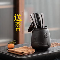 Rough pottery black wood tea ceremony six gentlemen set kung fu tea set kung fu tea accessories Tea Needle tea towel clip spoon combination home