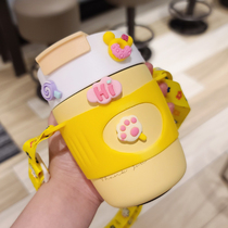 Han Style Double Drink Insulated Cup Female adult 304 stainless steel mug minimalist cute portable straw cup